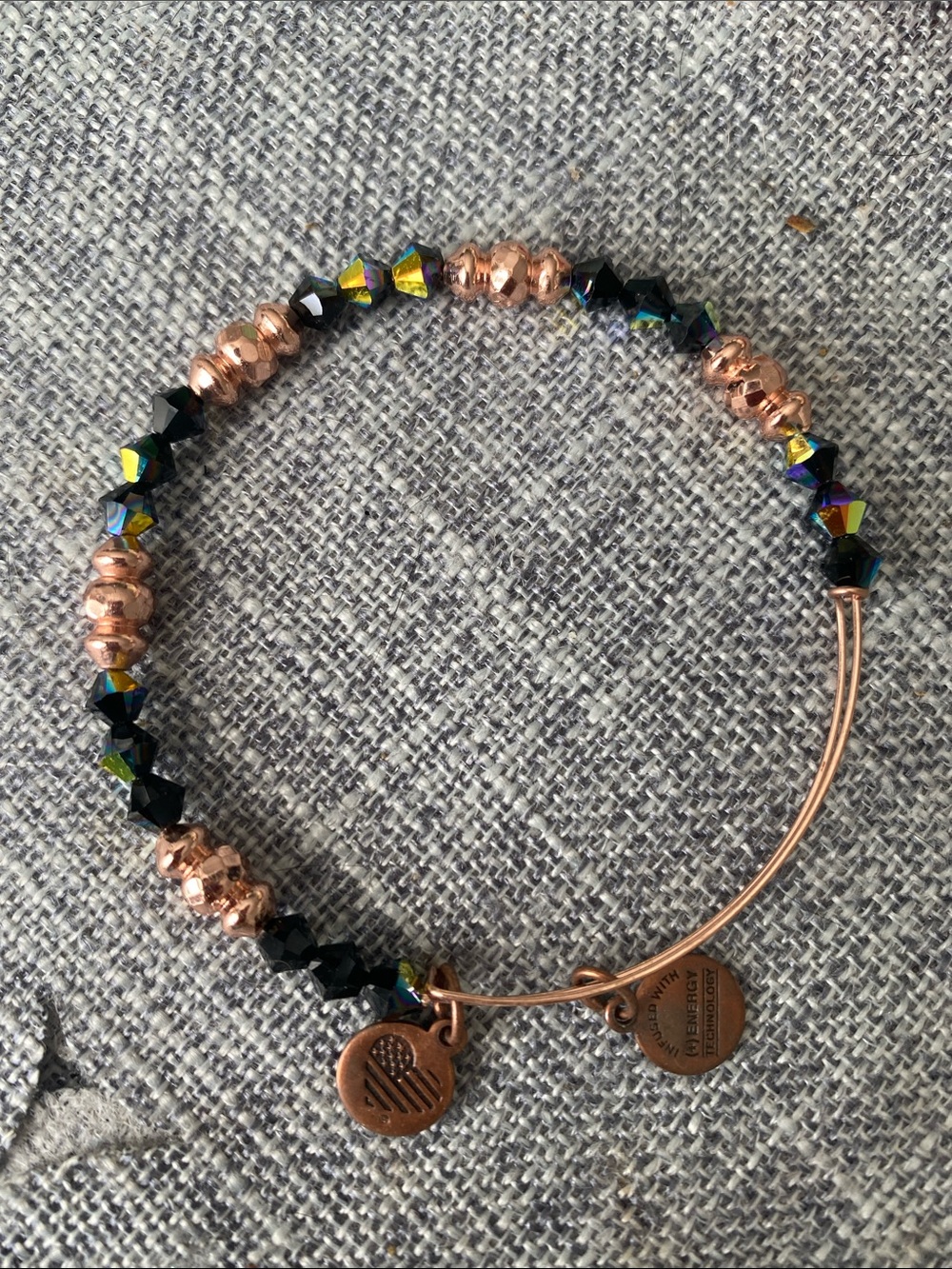 Alex and Ani Rose Gold and Black Iridescent Bead Bracelet